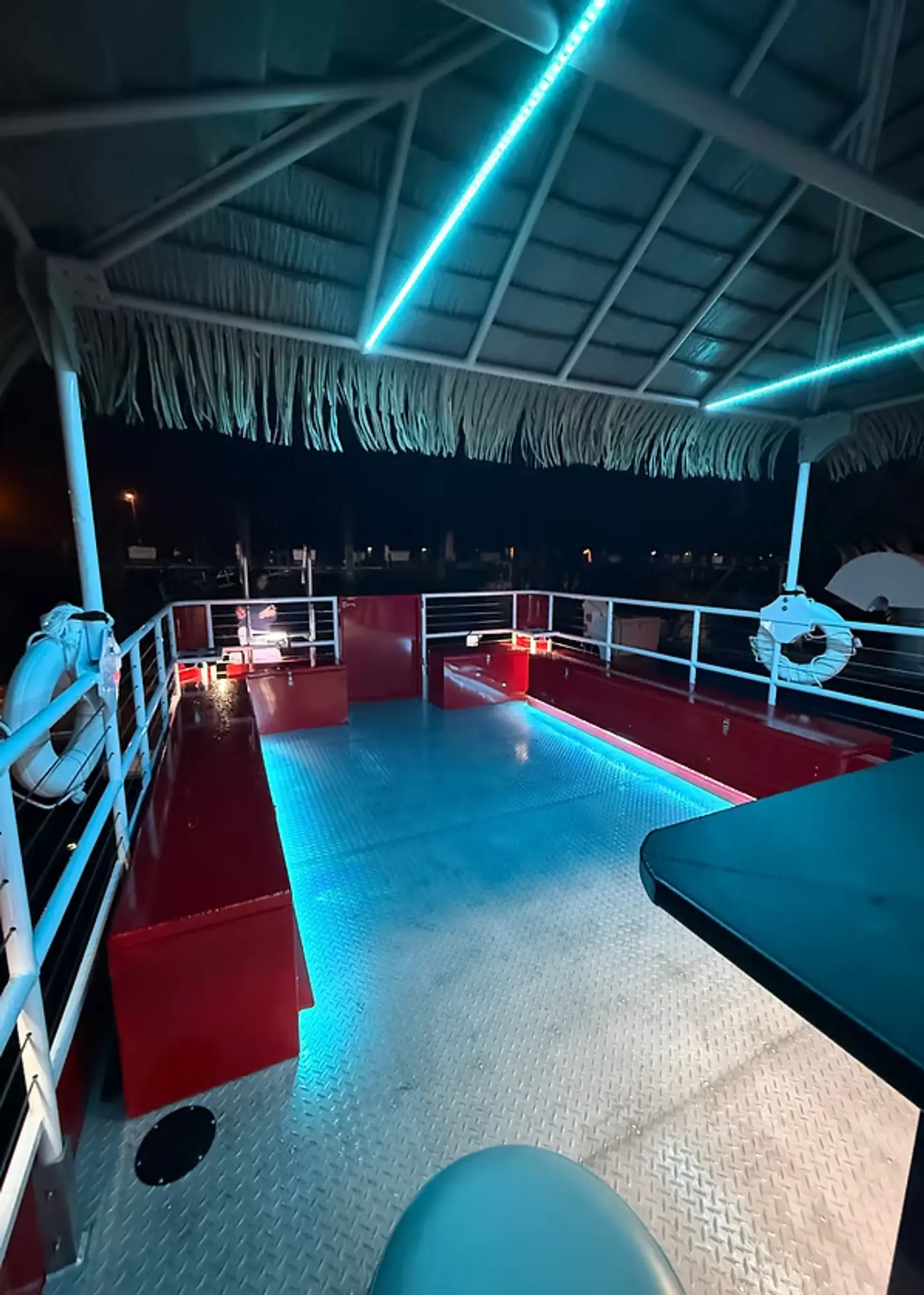 Tiki boat setup for a bachelor party