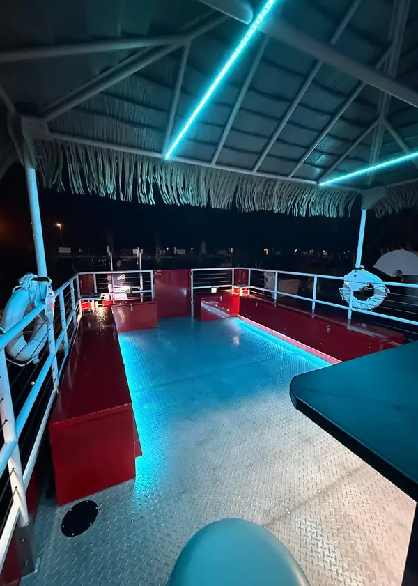 Wedding toast on a tiki boat