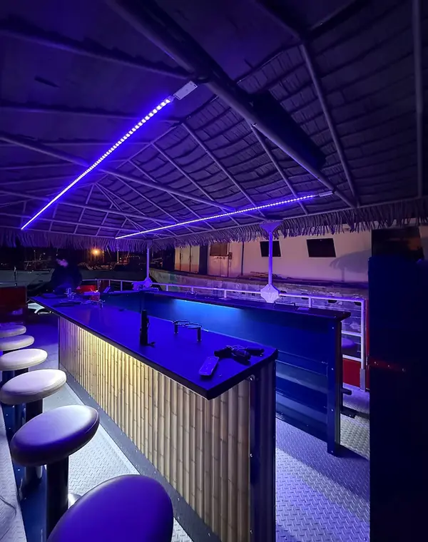 Couple celebrating their wedding on the water